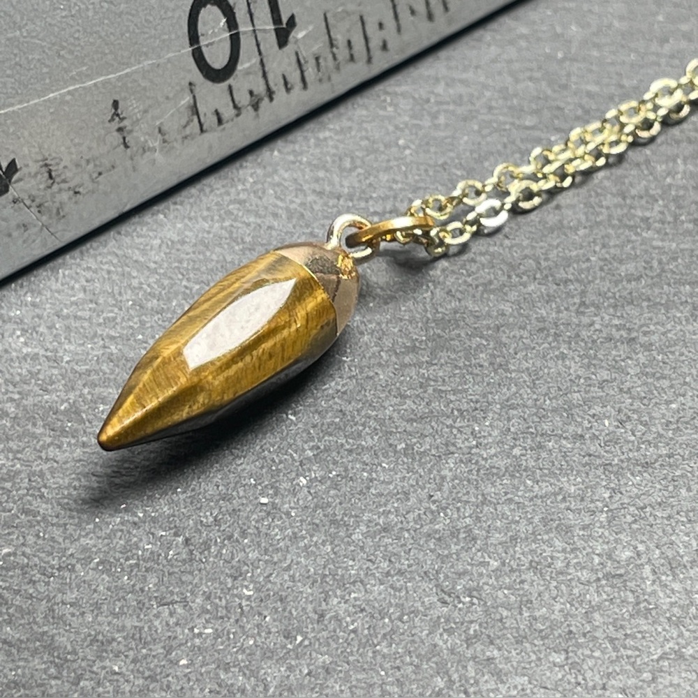 Genuine Yellow Tiger’s Eye Gold Plated Pendant Necklace - Picture 10 of 14